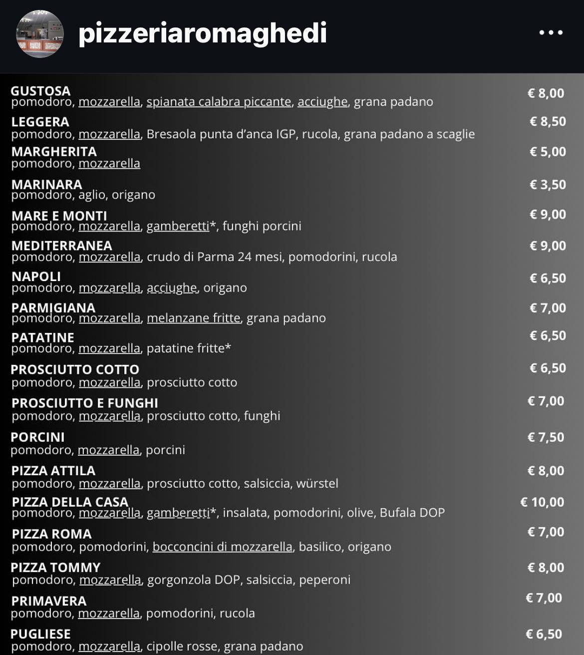 Menu di Pizzeria Roma 