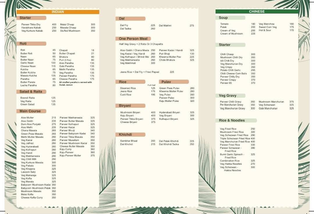 Raja Refreshments menu