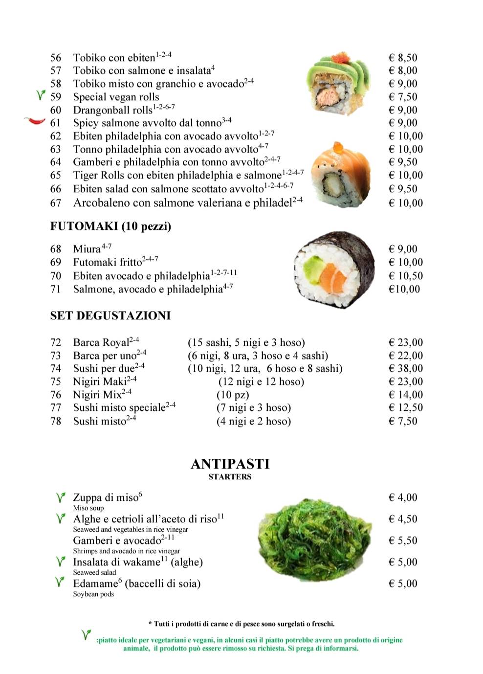 Menu di Ristorante Oriente 