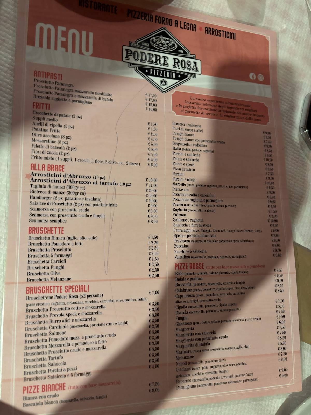 Menu di Ristorante Pizzeria Podere Rosa 