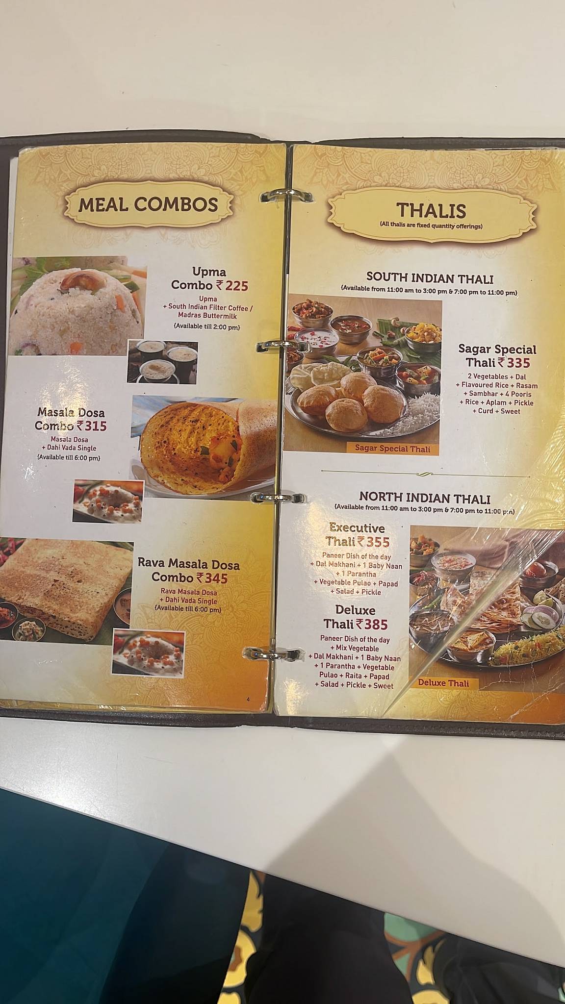 SAGAR RATNA menu
