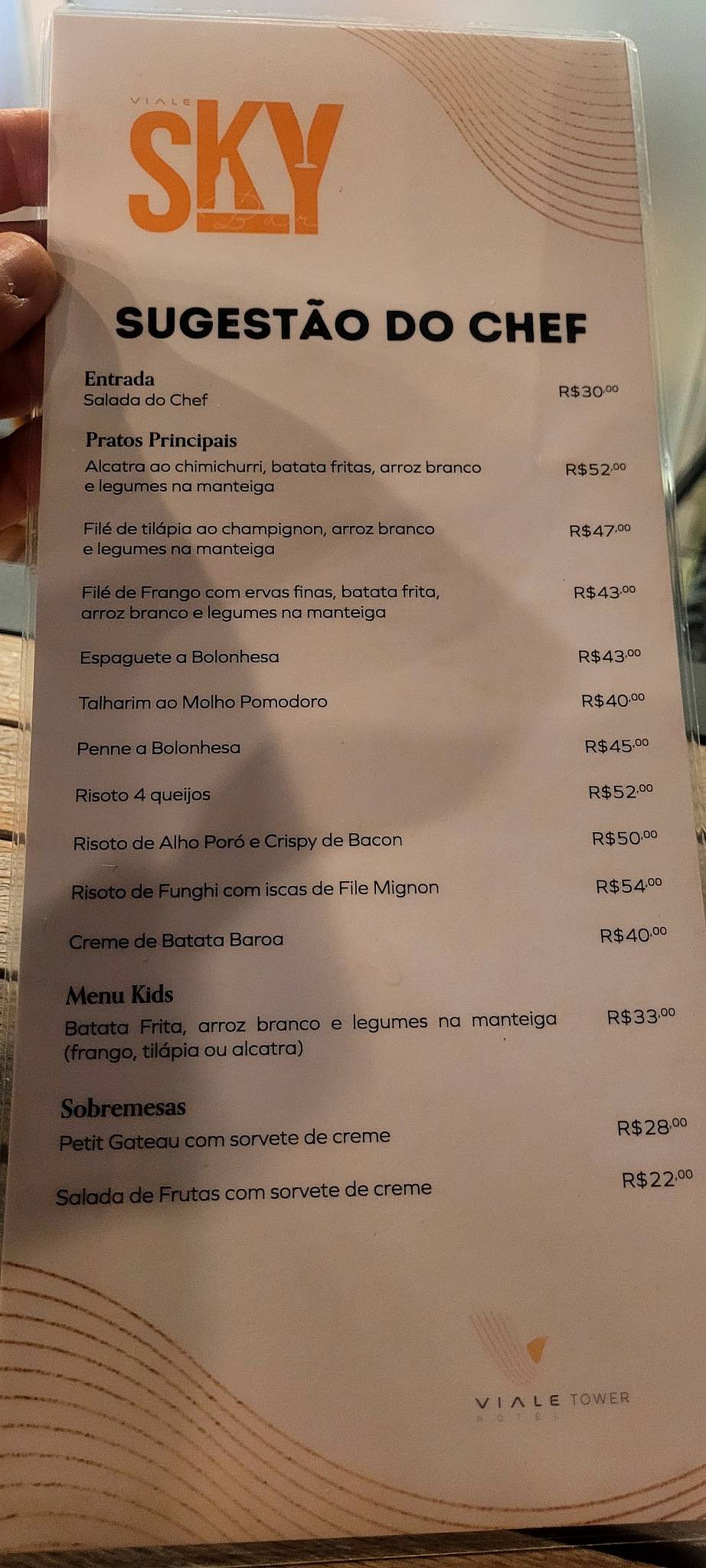 Sky Bar Rooftop cardápio