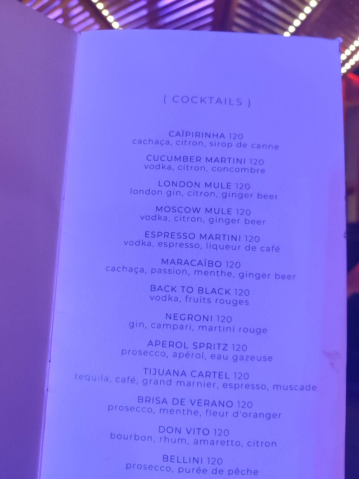 Menu de Skybar