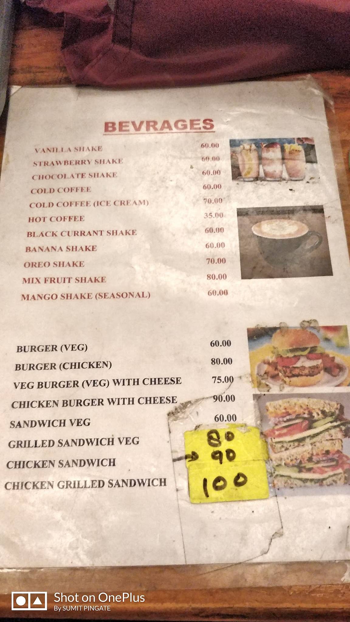 Step-In Restaurant menu
