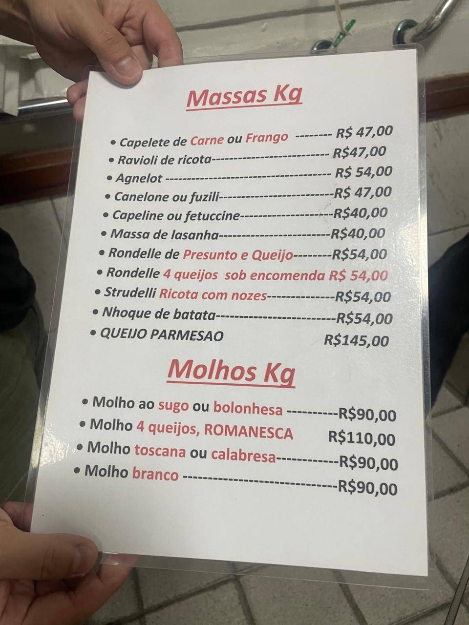 Vecchia Roma cardápio