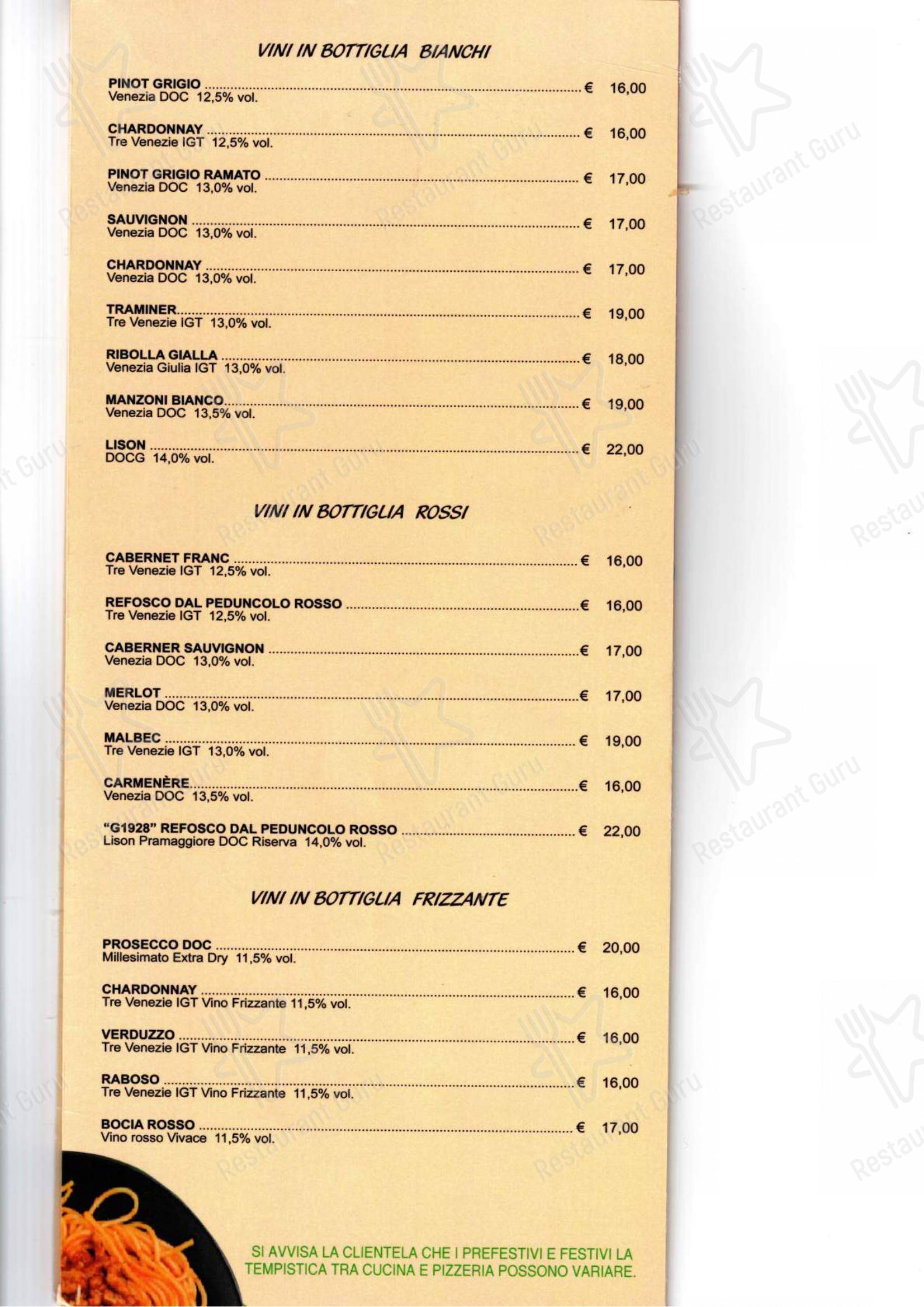 Menu per Al Rifugio ristorante