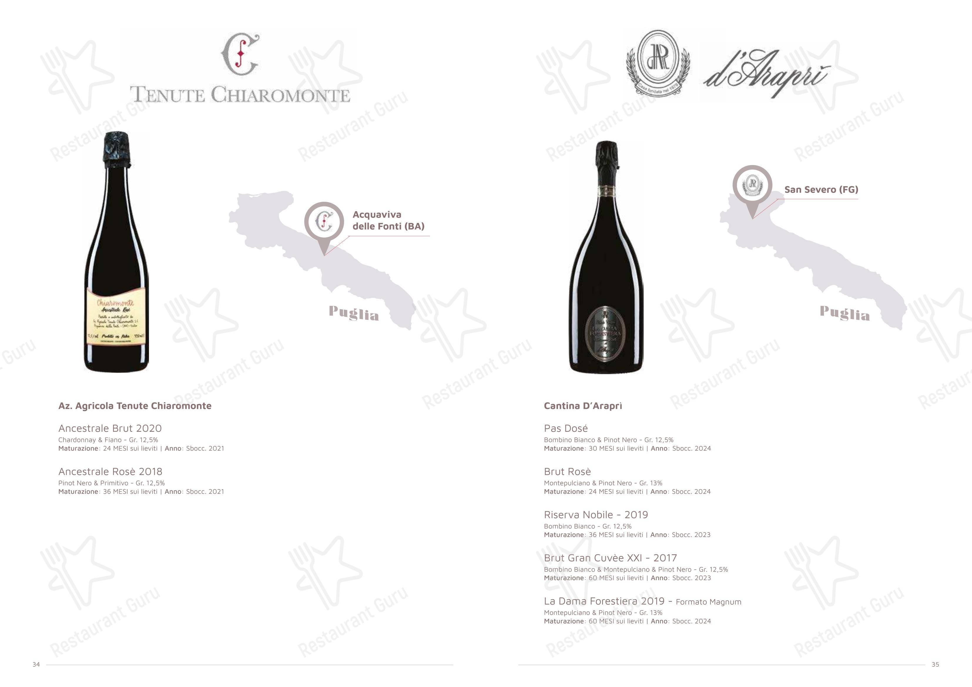 Menu di Dimora Intini - Hotel di charme - Ночное меню