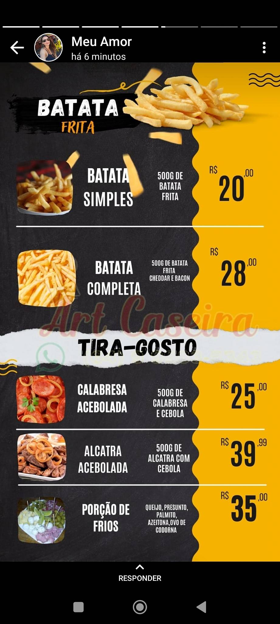 ART CASEIRA cardápio