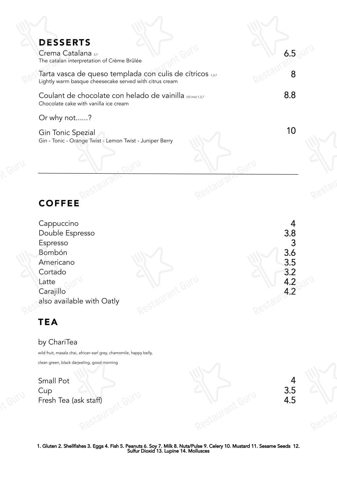 Основное меню pour Bar Raval pub et bar