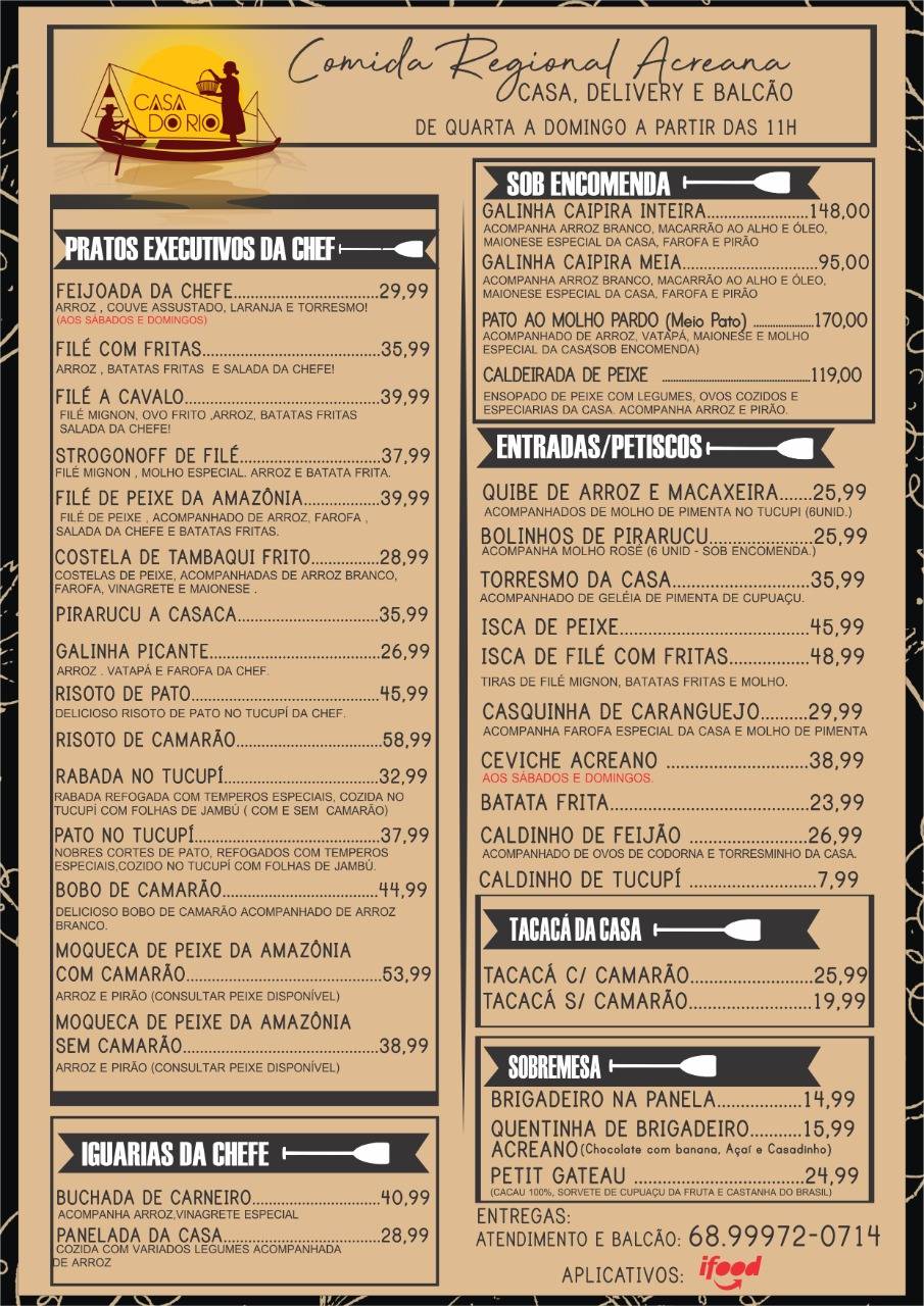 Casa do Rio cardápio