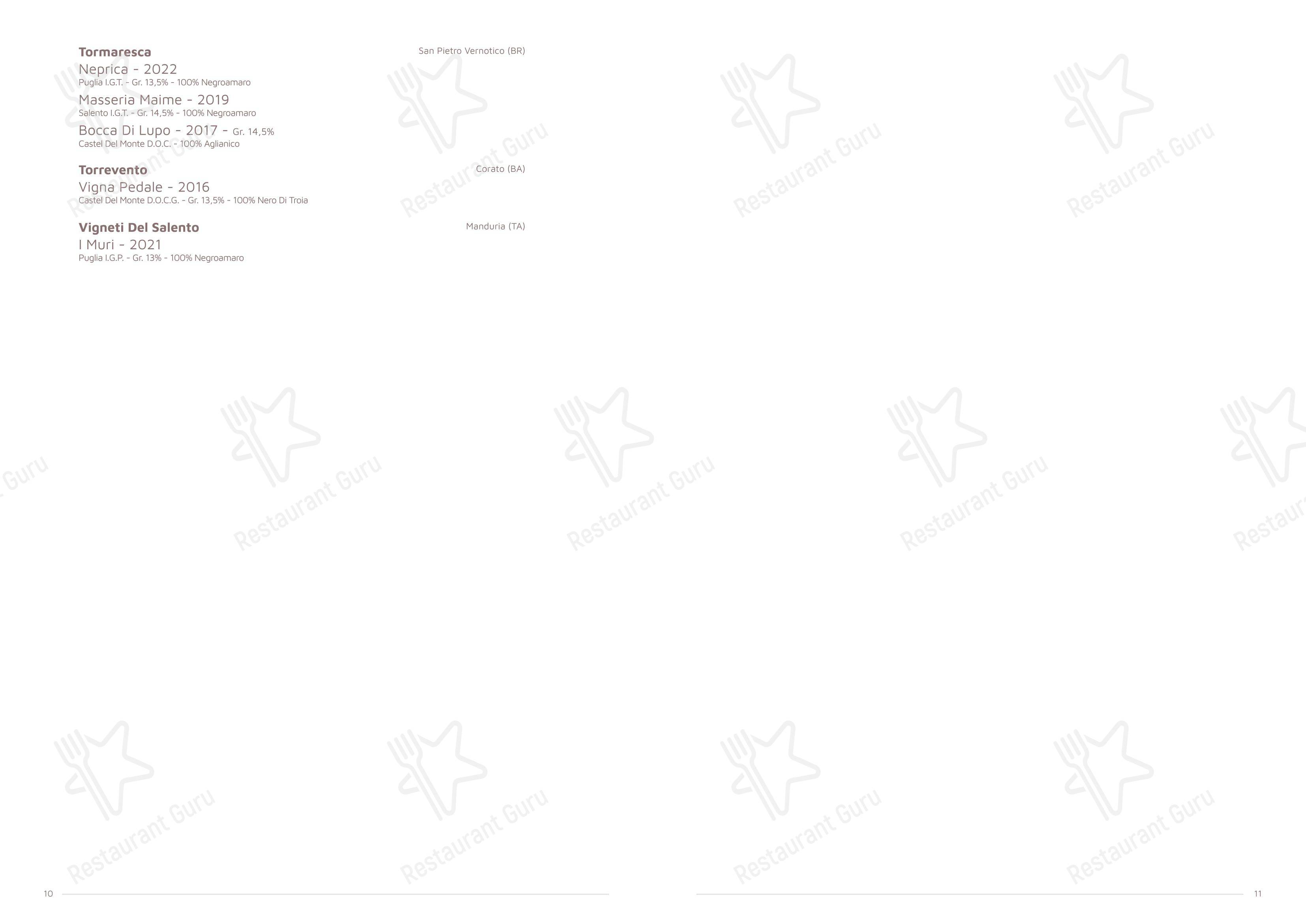 Ночное меню per Dimora Intini - Hotel di charme in Noci