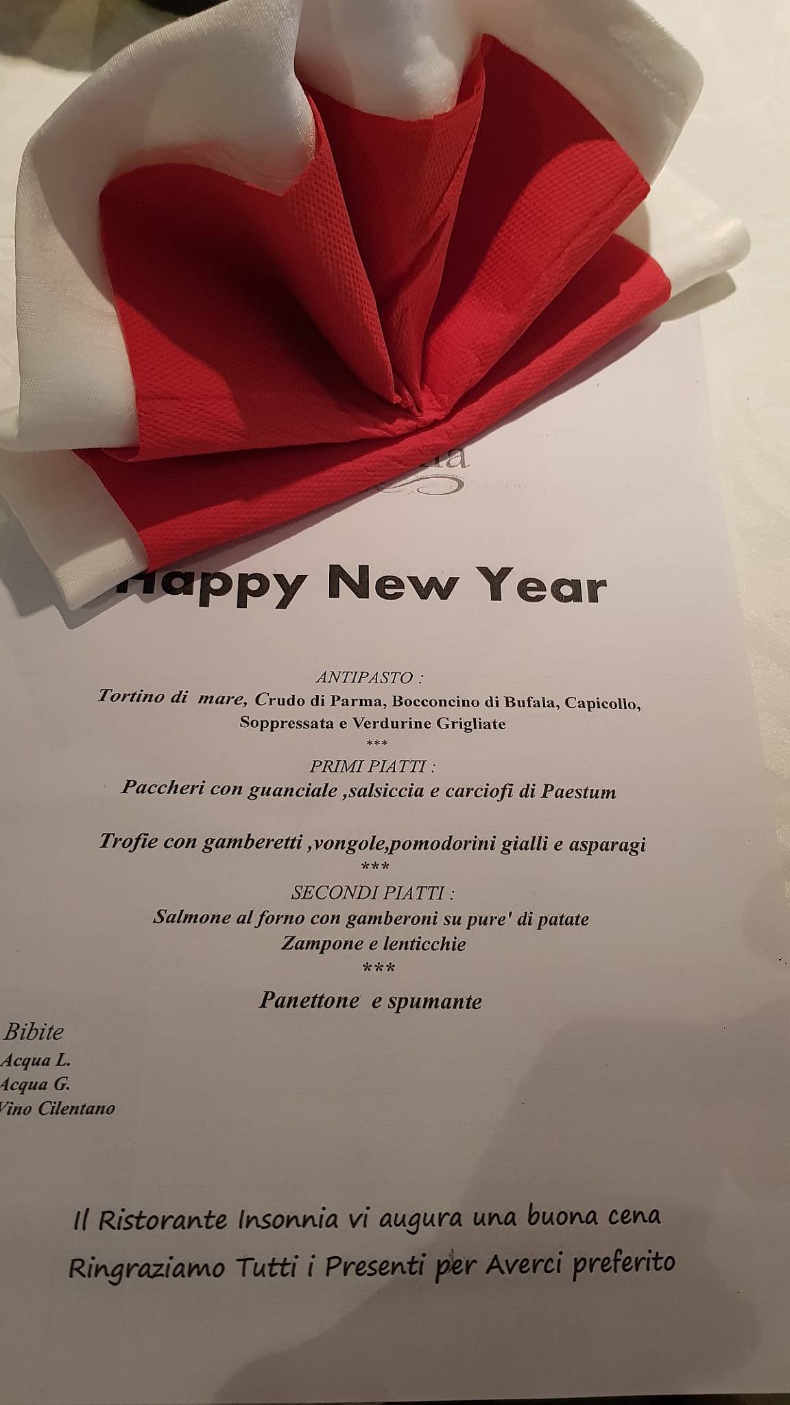 Menu di Hotel Insonnia 