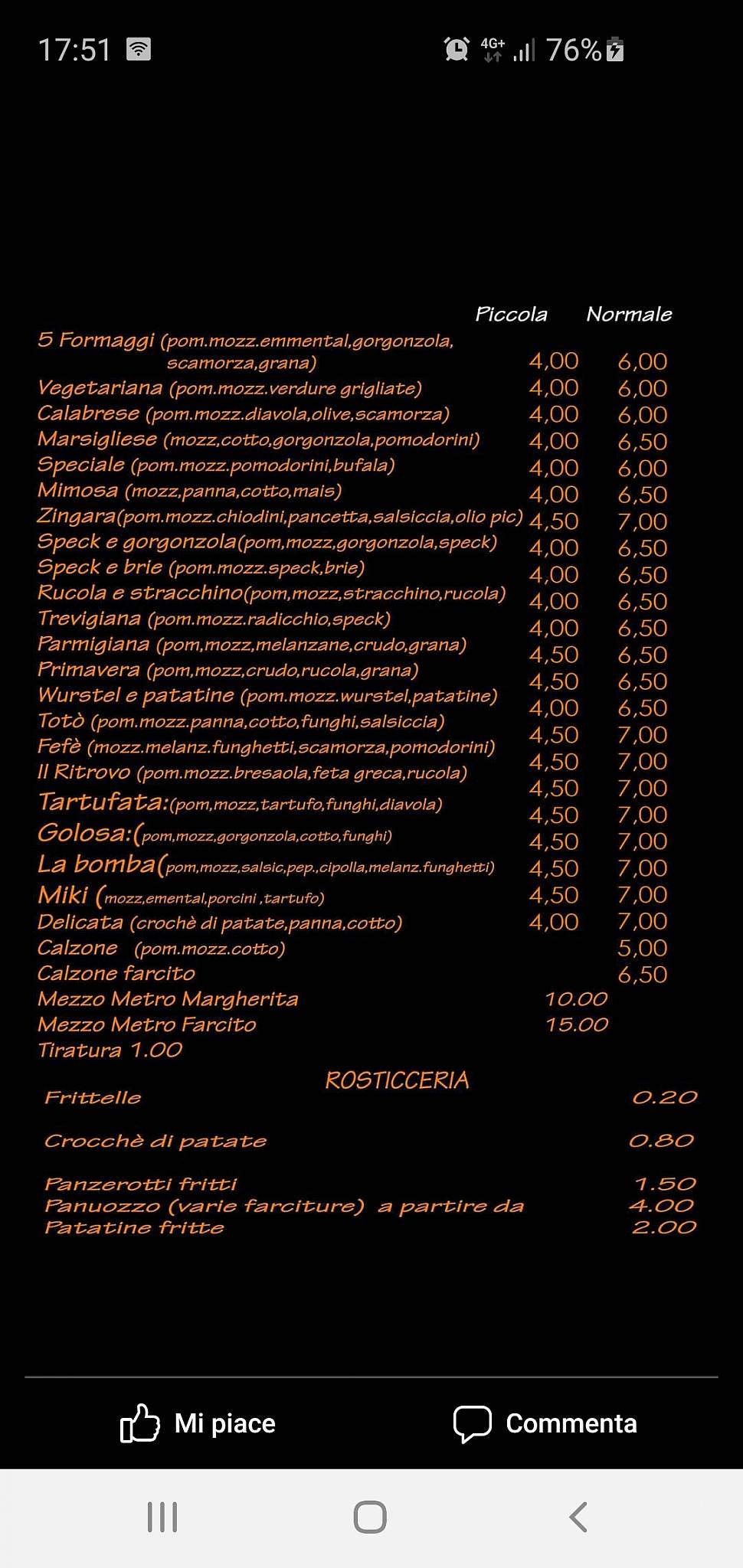 Menu di Il Ritrovo di Balint (Traversetolo) 