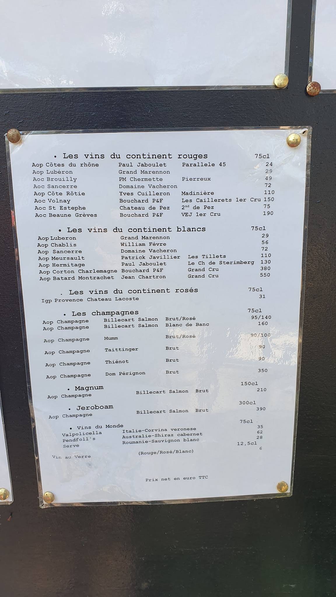 Menu de In Casa Calvi