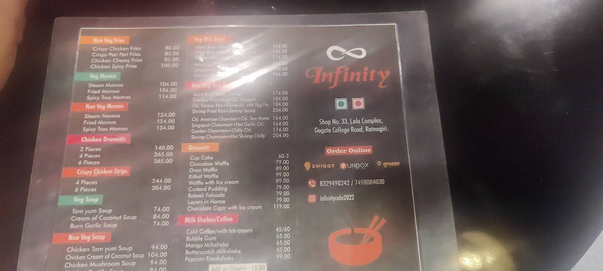 Infinity Cafe menu