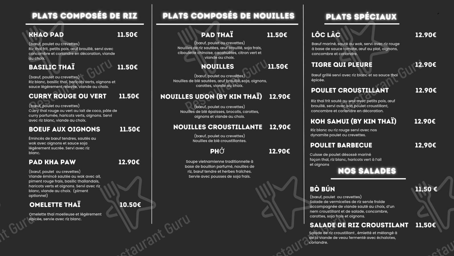 Menu pour KIN THAI