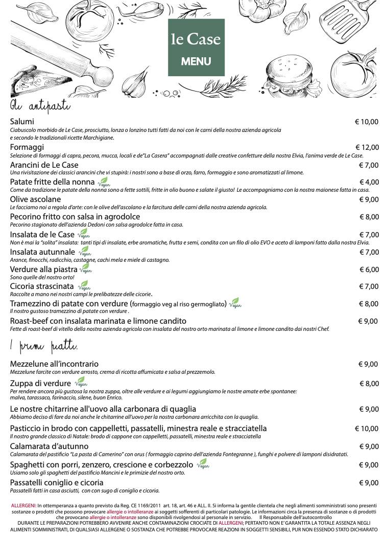 Menu di Ristorante Le Case 