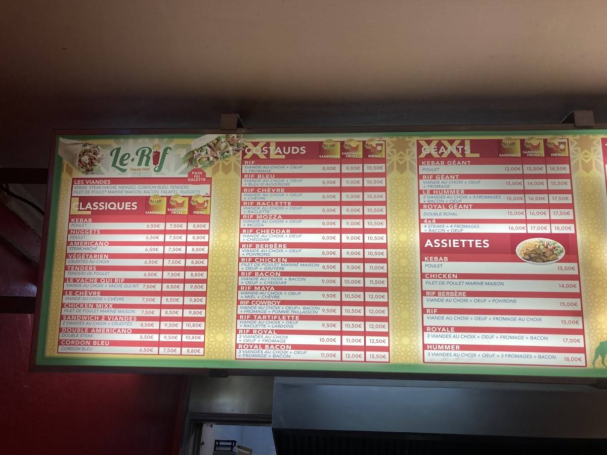 Menu de Le Rif La Rochelle