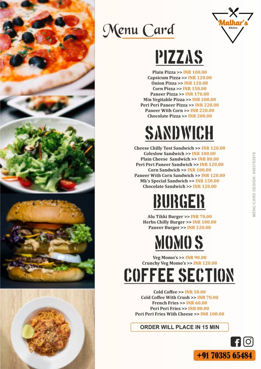 Malhar's Kitchen menu