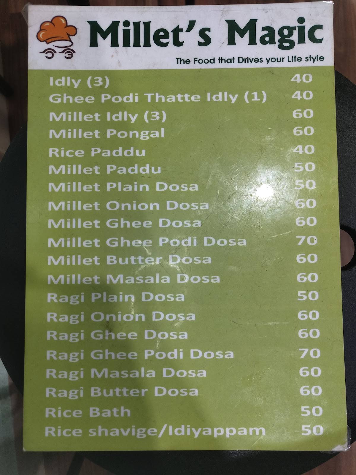 Millet's Magic menu