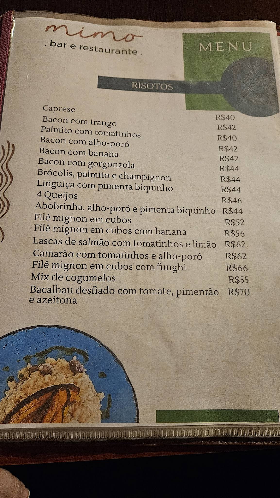 Mimo Risotteria cardápio