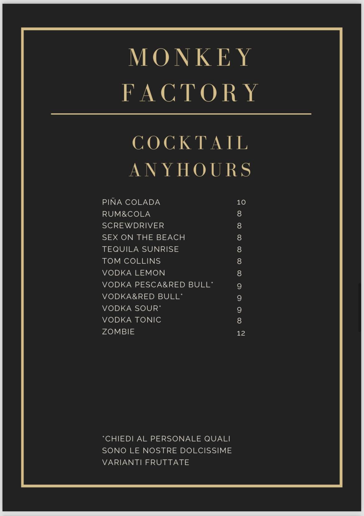 Menu di Monkey Factory 