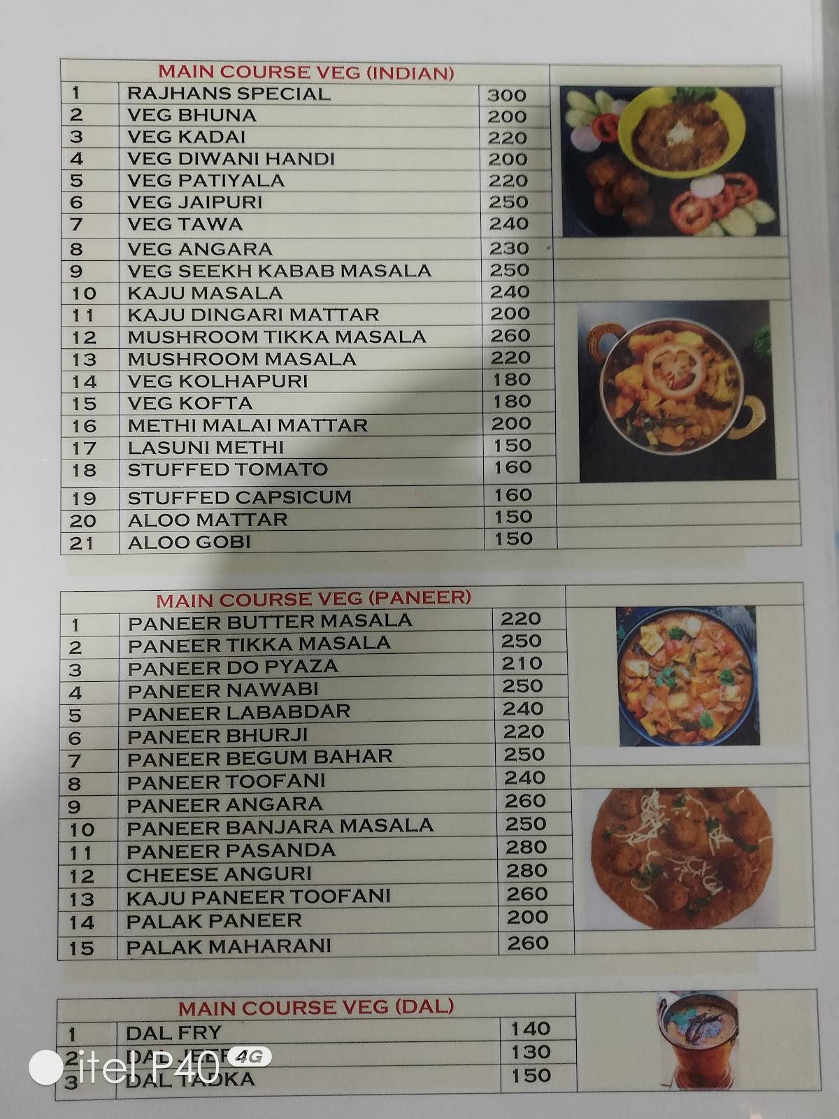 Hotel Rajhans Family Rooftop Restaurant menu