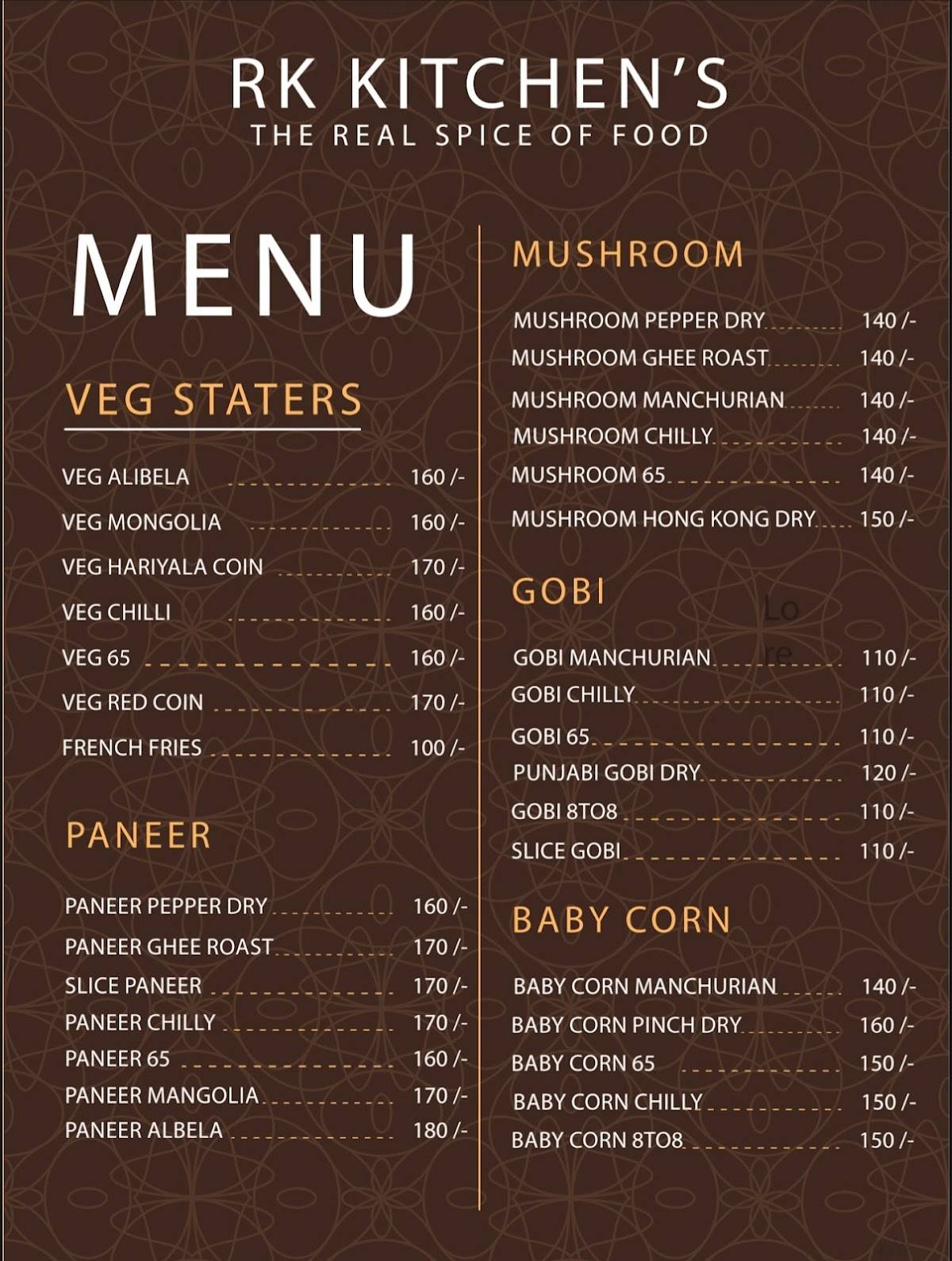 HOTEL PARADISE menu