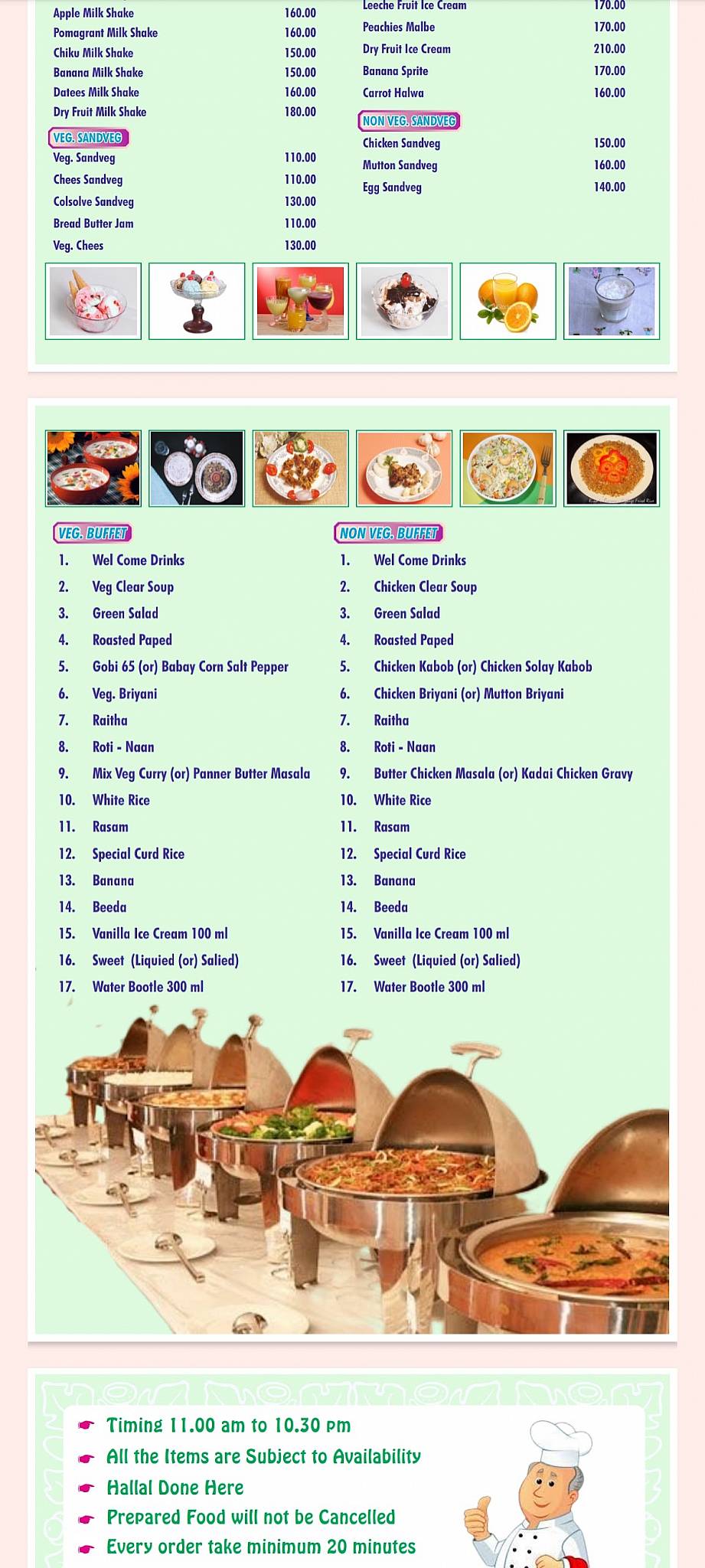 RRR Raja Rajeswari Restaurant menu