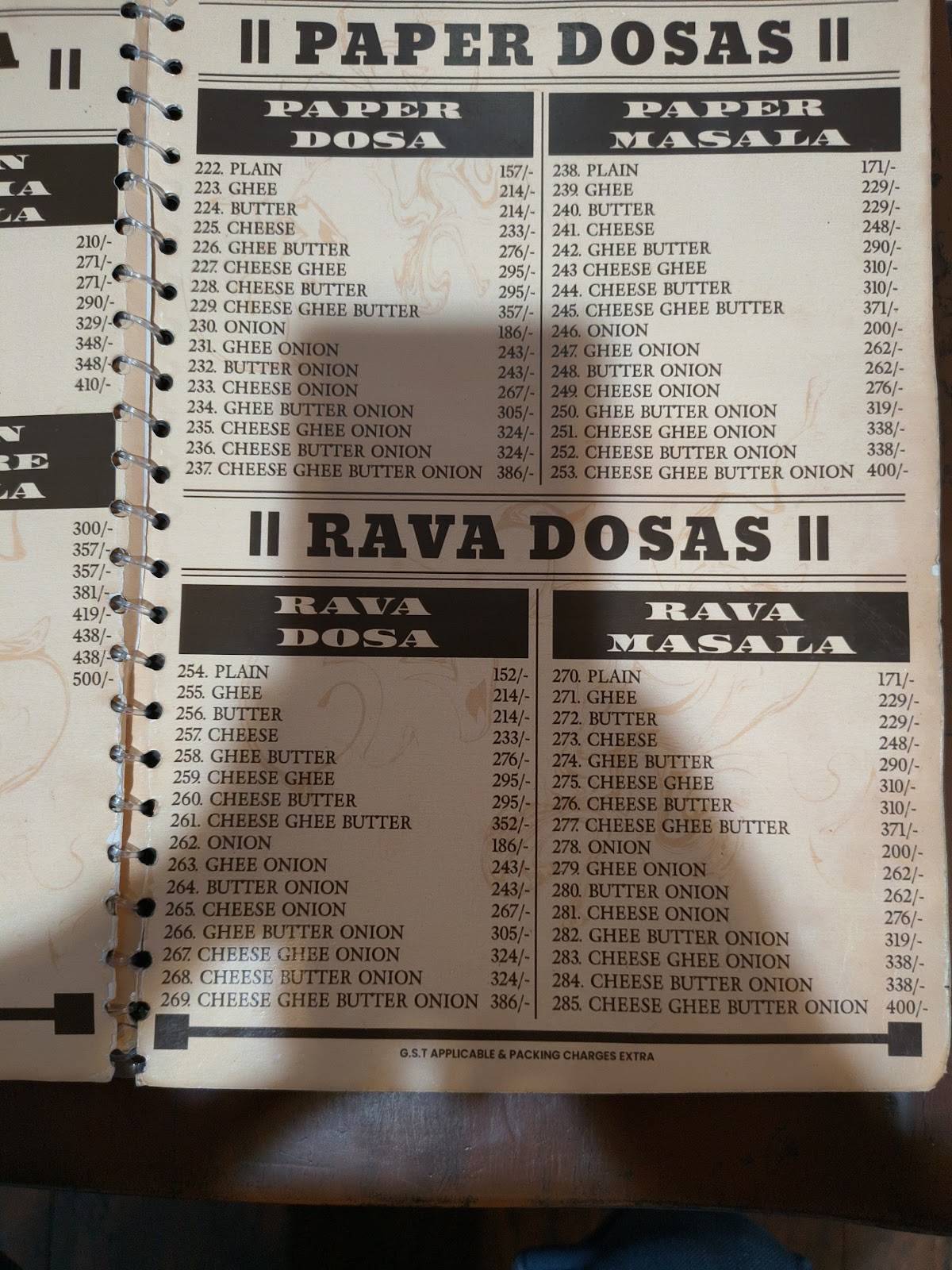 Raj Restaurant menu