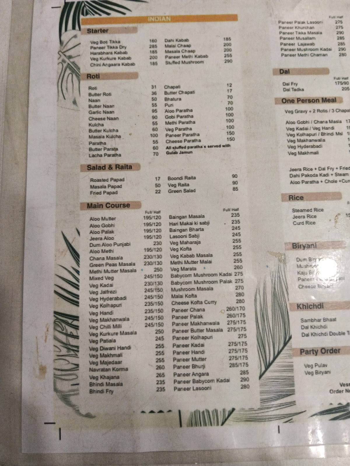 Raja Refreshments menu