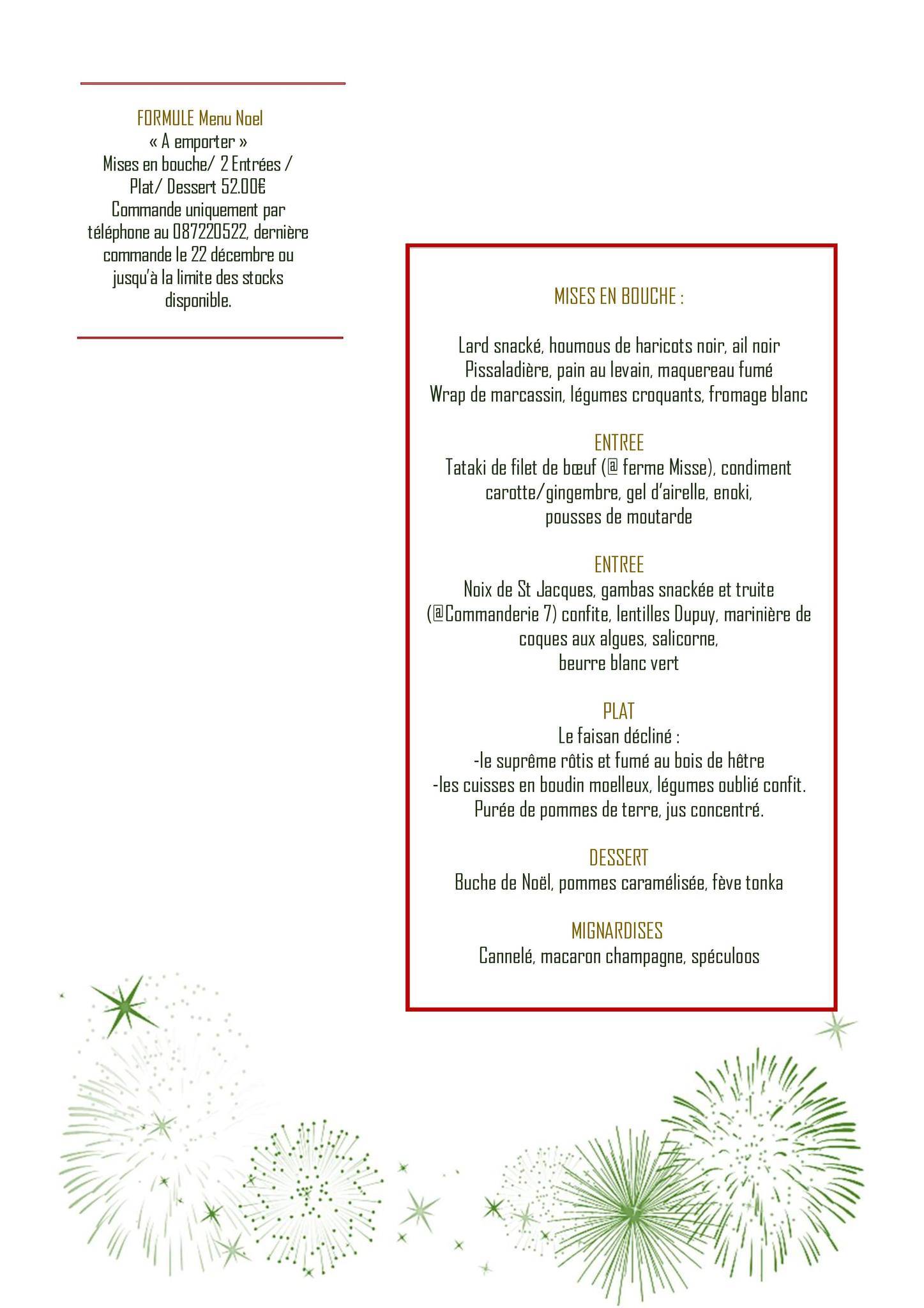 Menu de Restaurant Table Rase