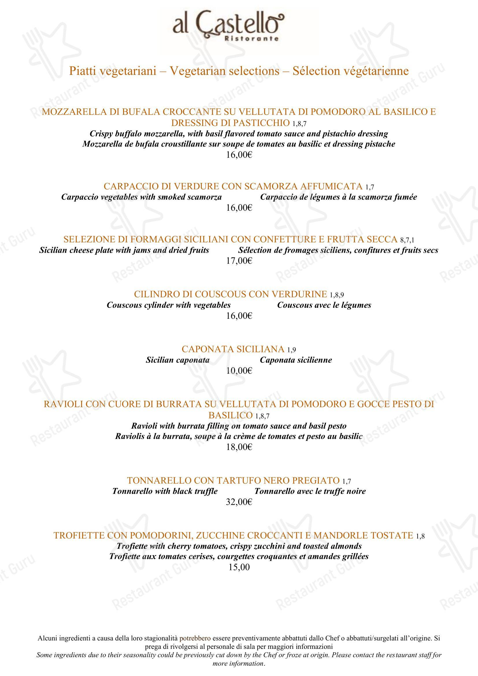 菜单 per Ristorante Al Castello ristorante