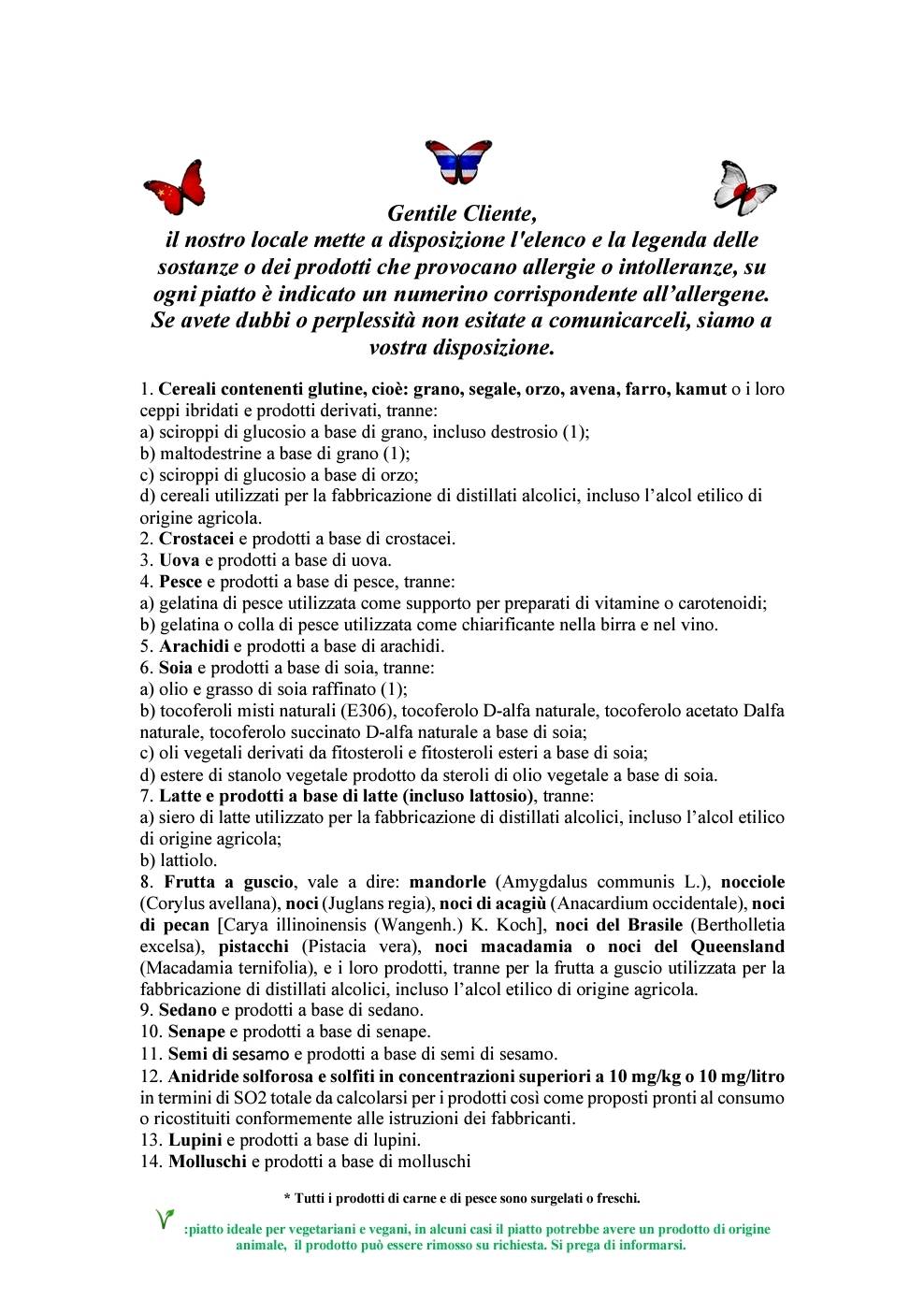 Menu di Ristorante Oriente 