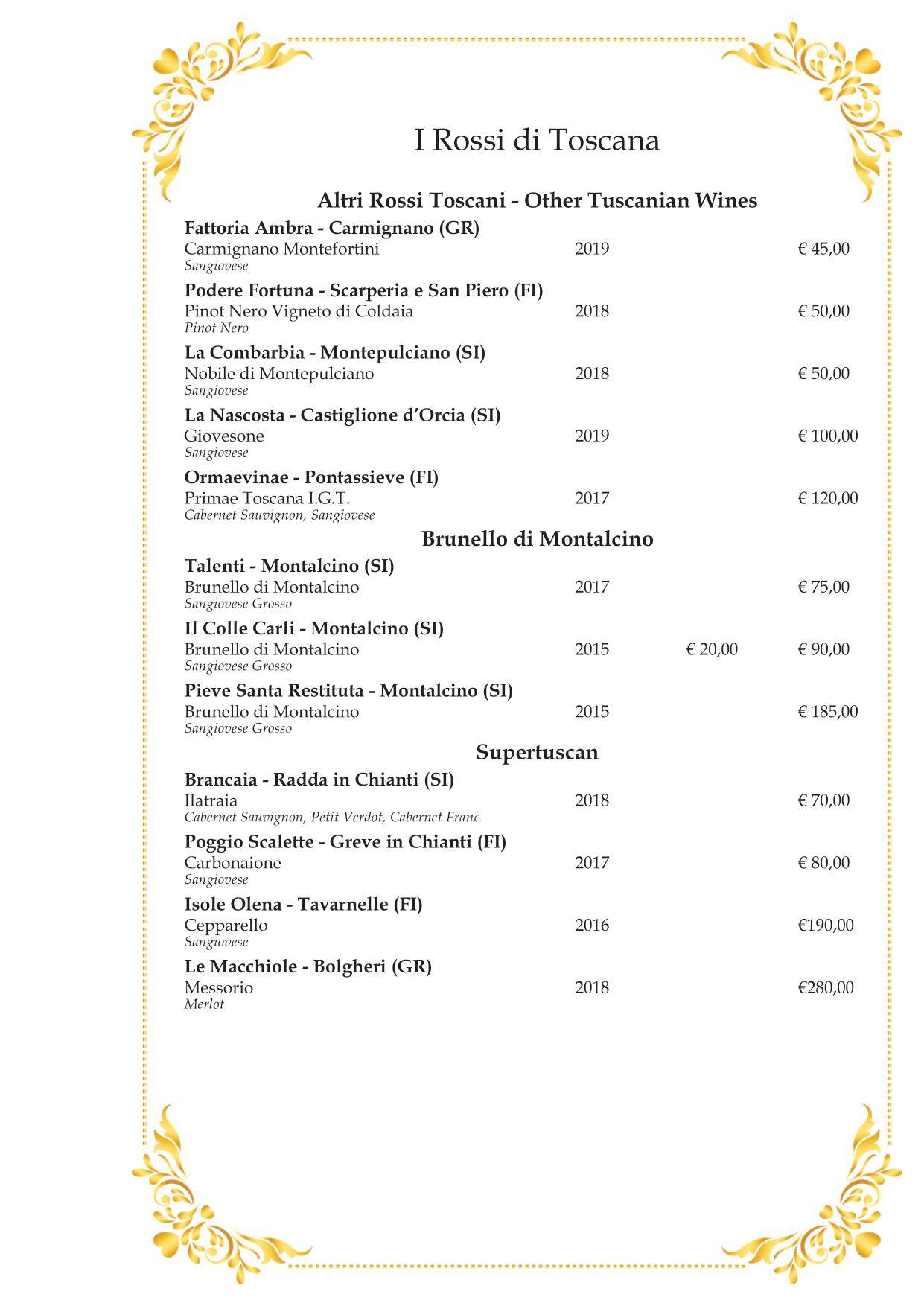 Menu di Rivoire Firenze 