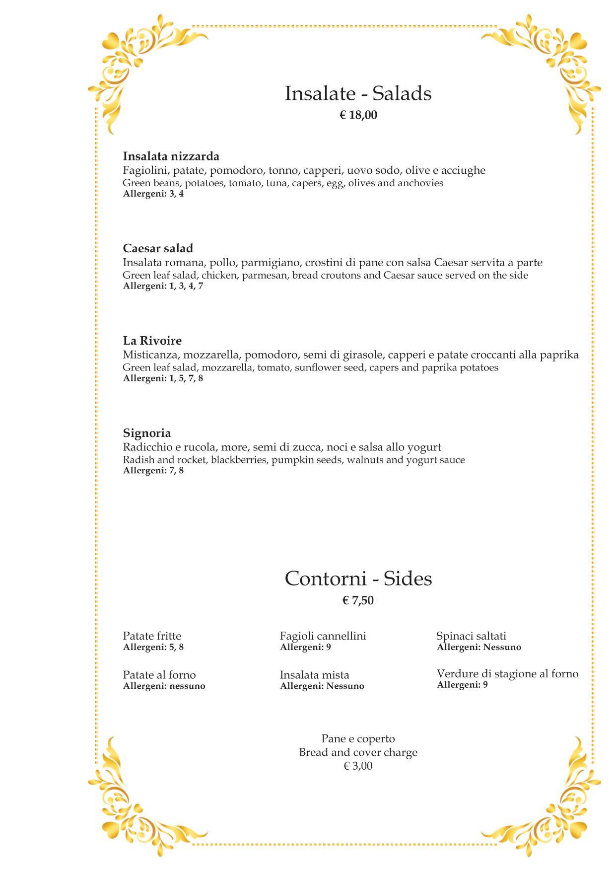 Menu di Rivoire Firenze 