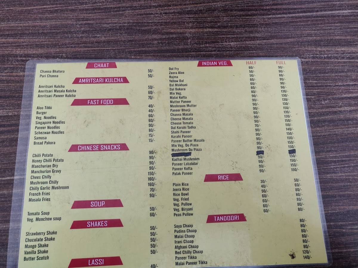 Rk Dhaba menu