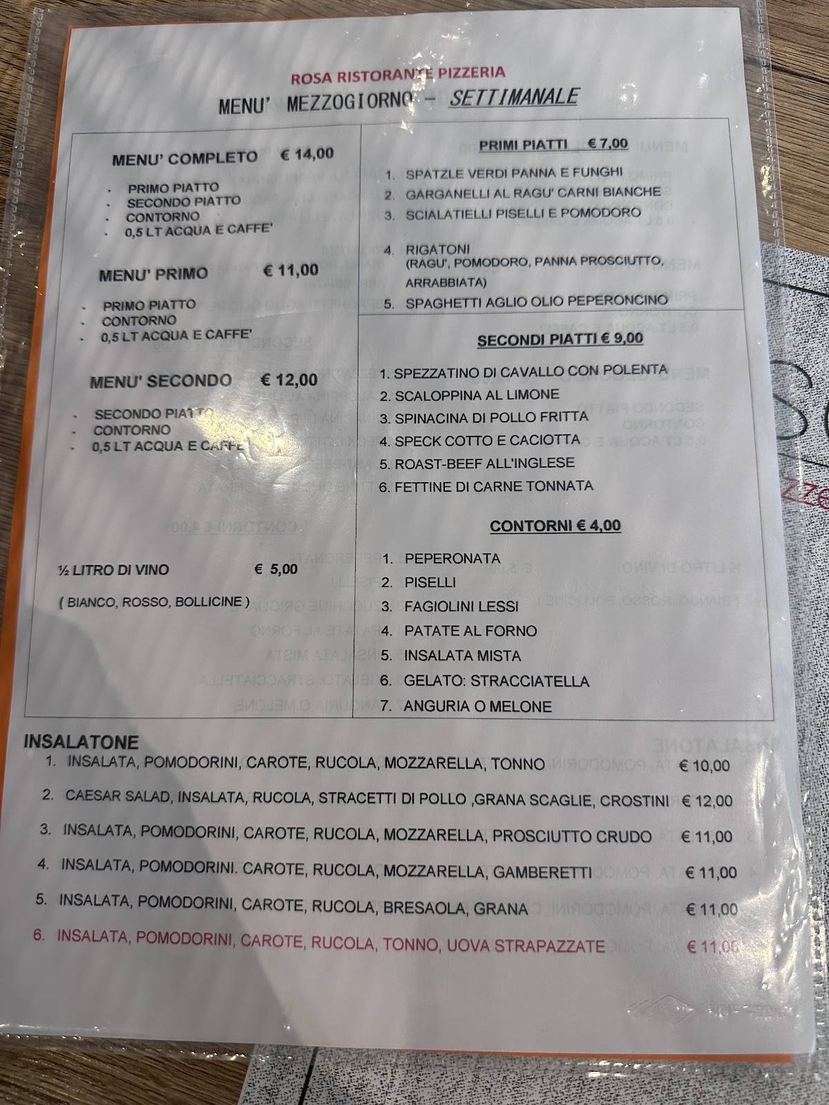 Menu di Rosa Ristorante Pizzeria 