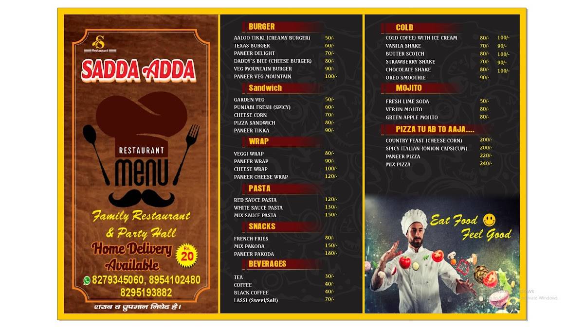 Sadda Adda Restaurent menu