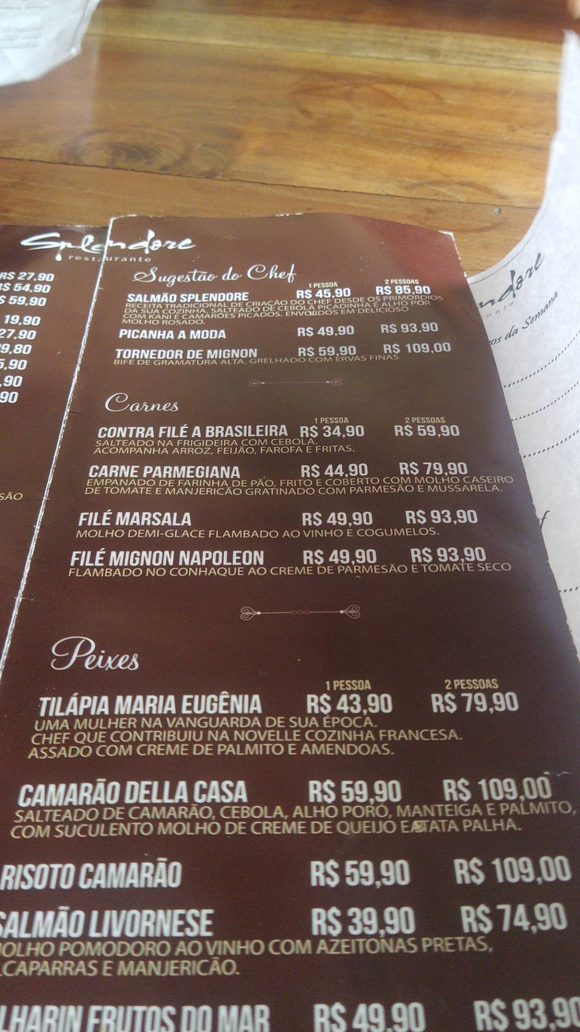 Splendore cardápio