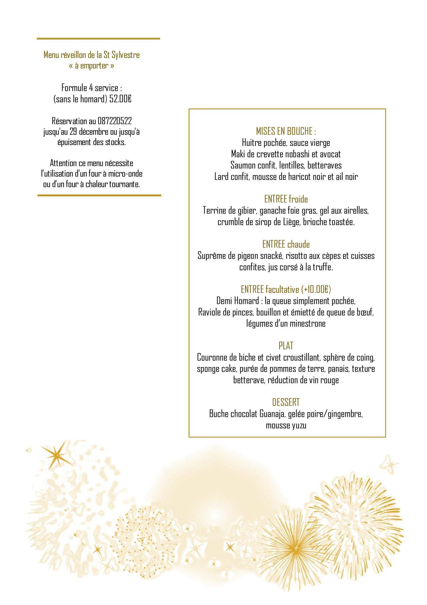 Menu de Restaurant Table Rase