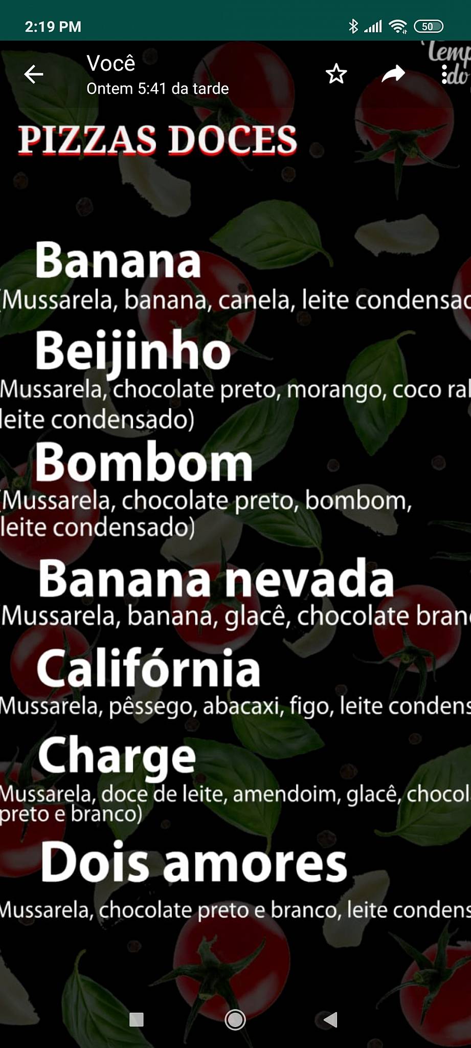 Tempero do Chef cardápio