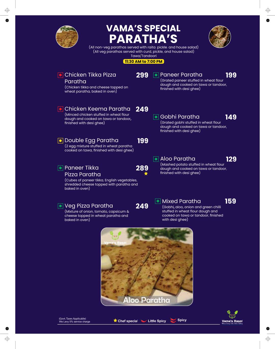 Vama's Rasoi menu