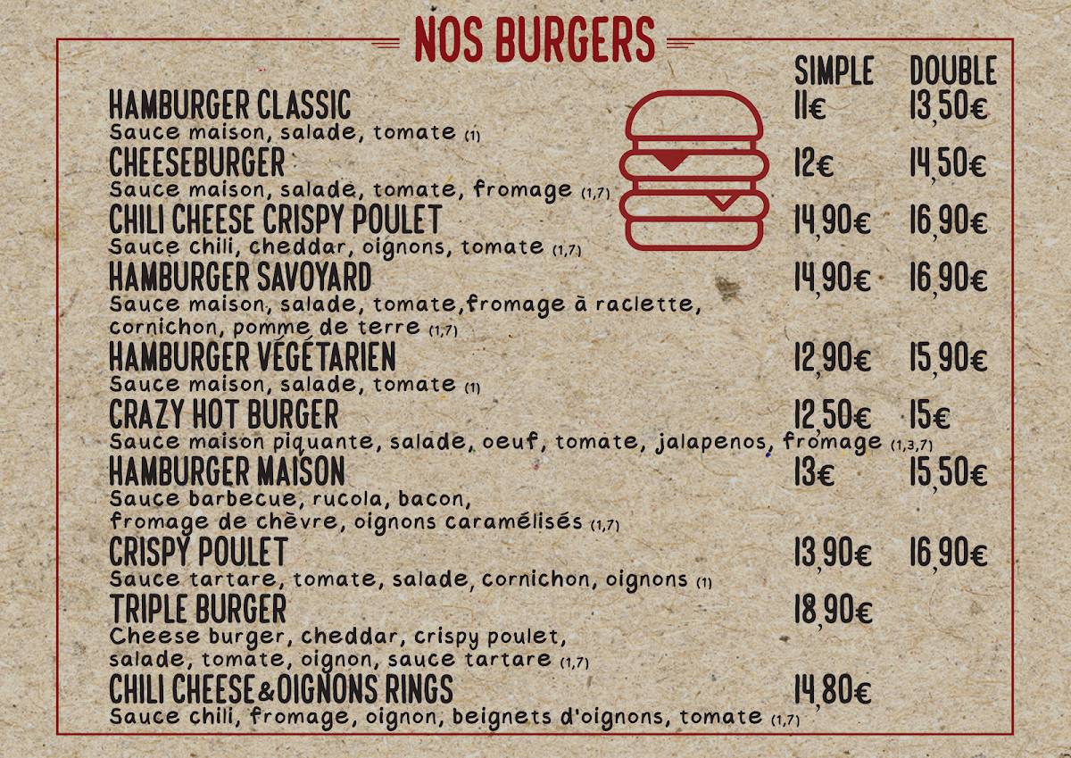 Menu de Brasserie Terres Rouges