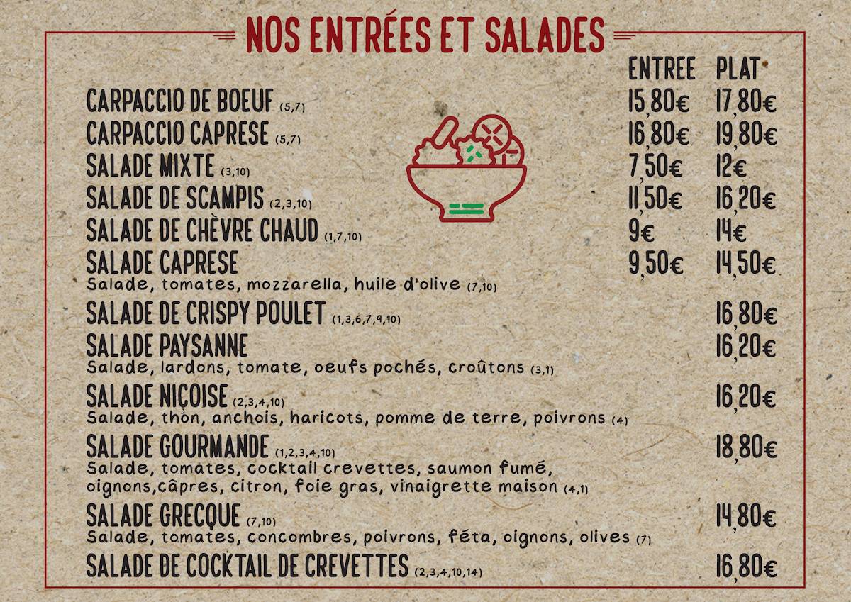 Menu de Brasserie Terres Rouges