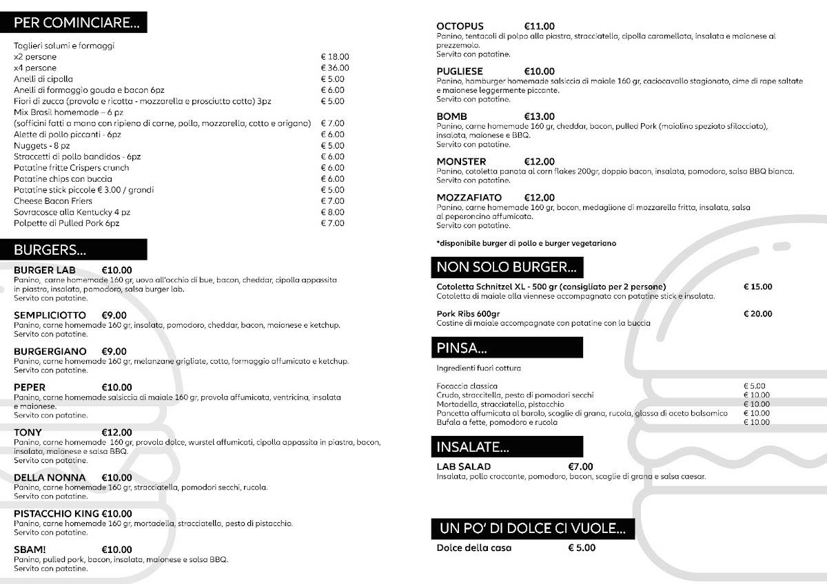 Menu di Burger Lab 