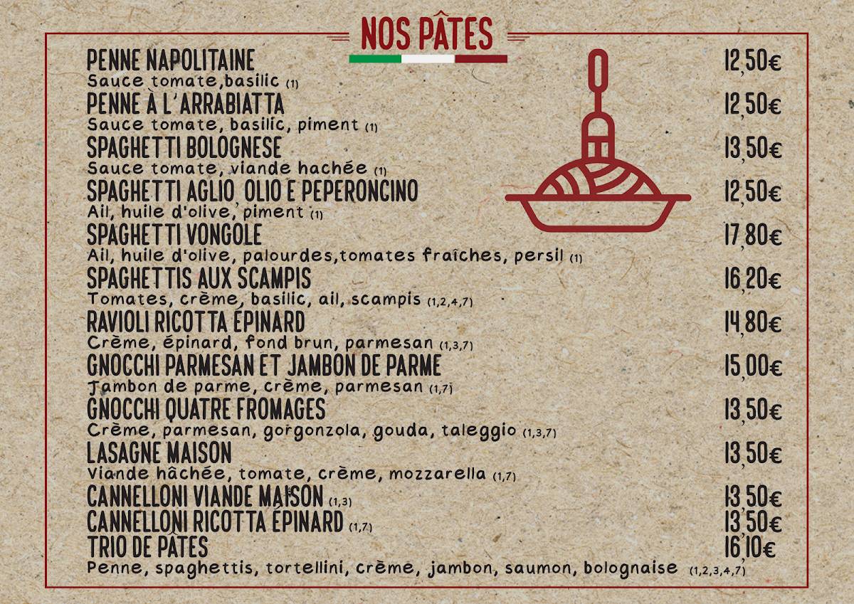 Menu de Brasserie Terres Rouges