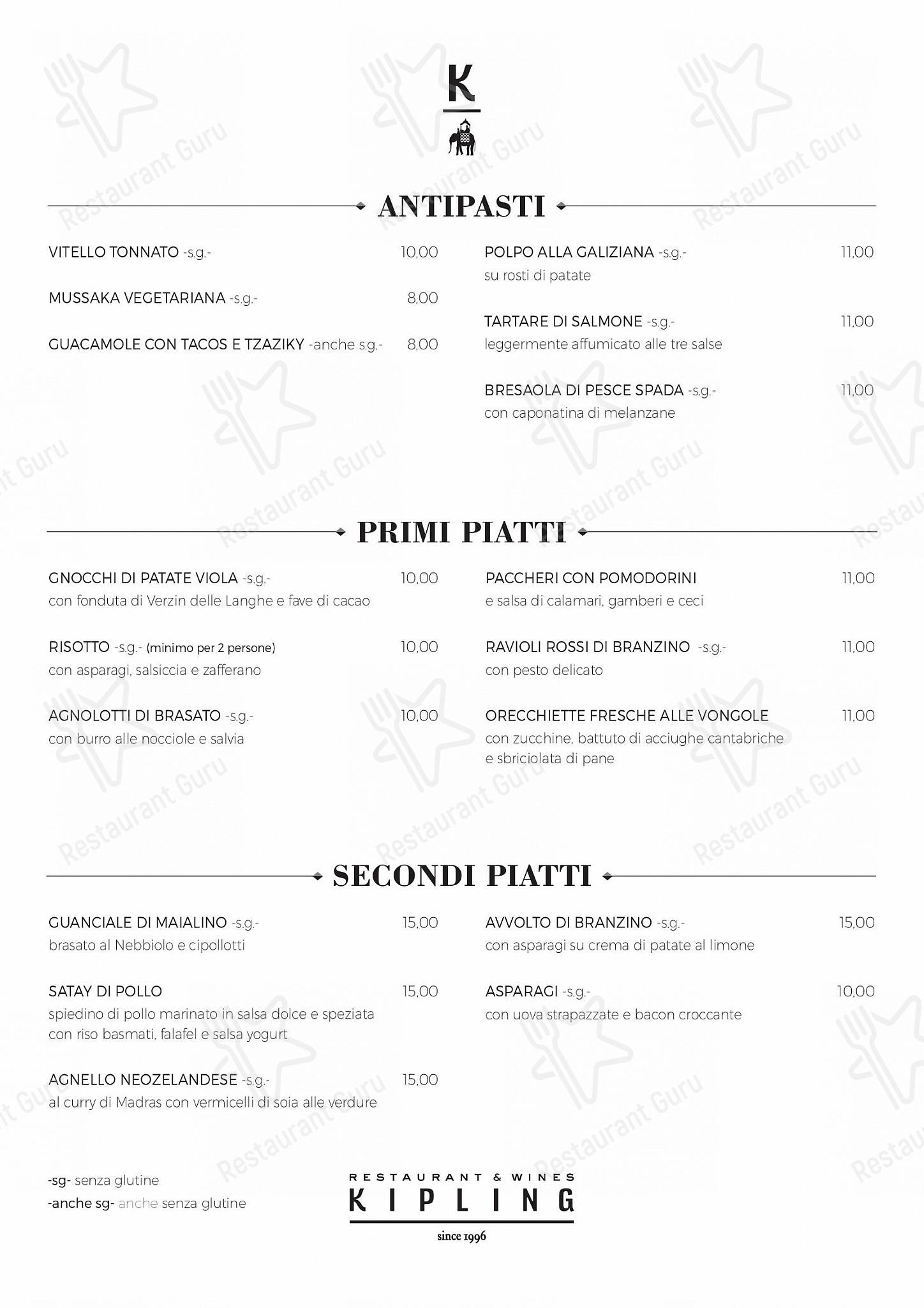 Menu di Kipling Restaurant & Wines - Wine Menu