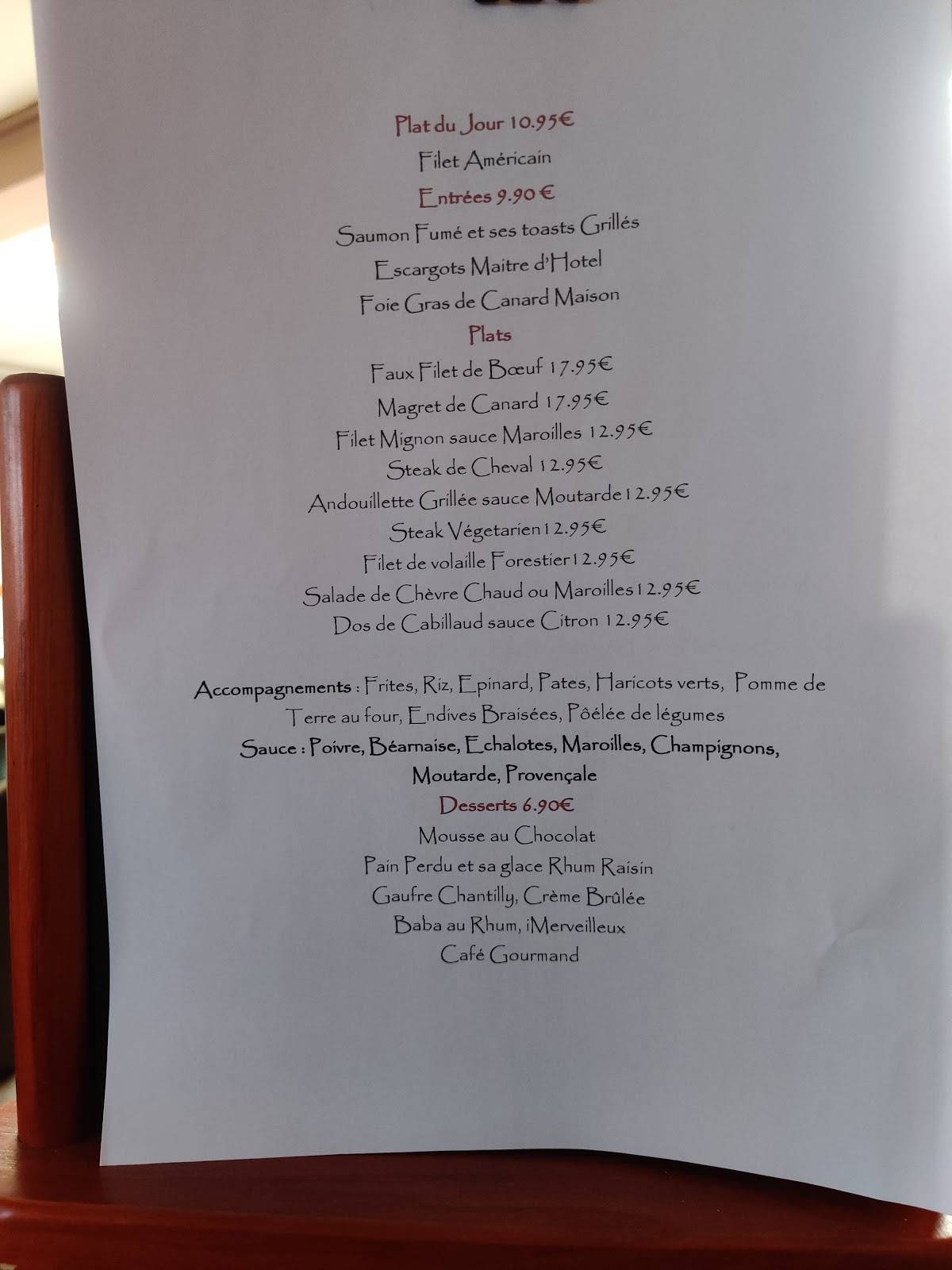 Menu de LE PETIT ROUBAIX