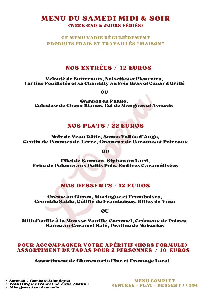 Menu de Restaurant L'Opéra
